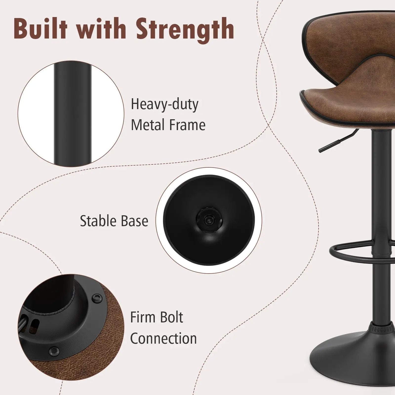 Set of 2 Adjustable Bar Stools Swivel Bar Chairs Pub Kitchen by DirectDeals