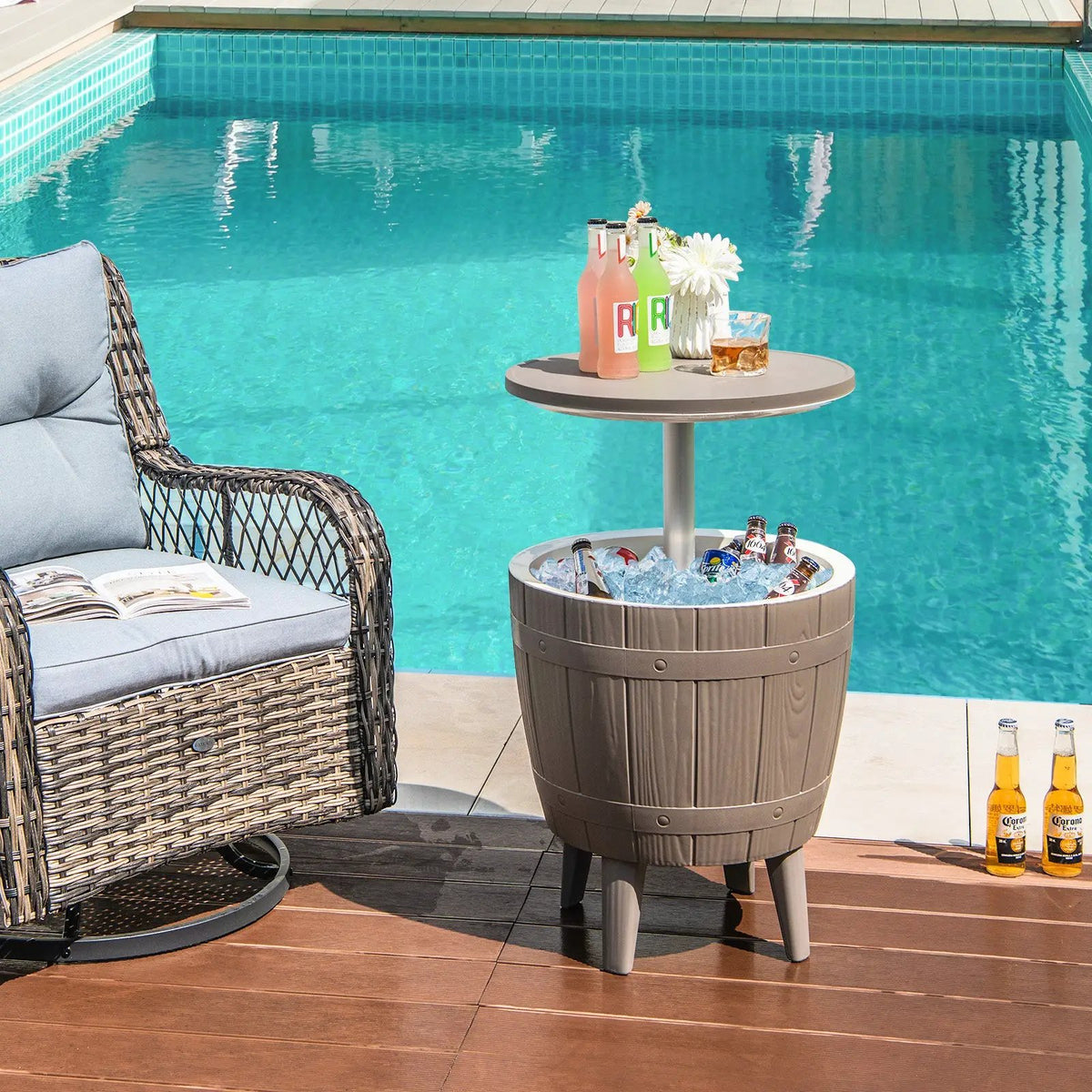 10 Gallon Cooler Bar Table Outdoor Coffee Table Ice Bucket with Telescopic Tabletop for Beer and Wine by DirectDeals