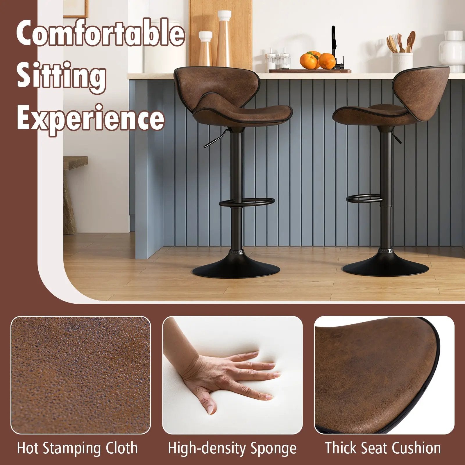 Set of 2 Adjustable Bar Stools Swivel Bar Chairs Pub Kitchen by DirectDeals