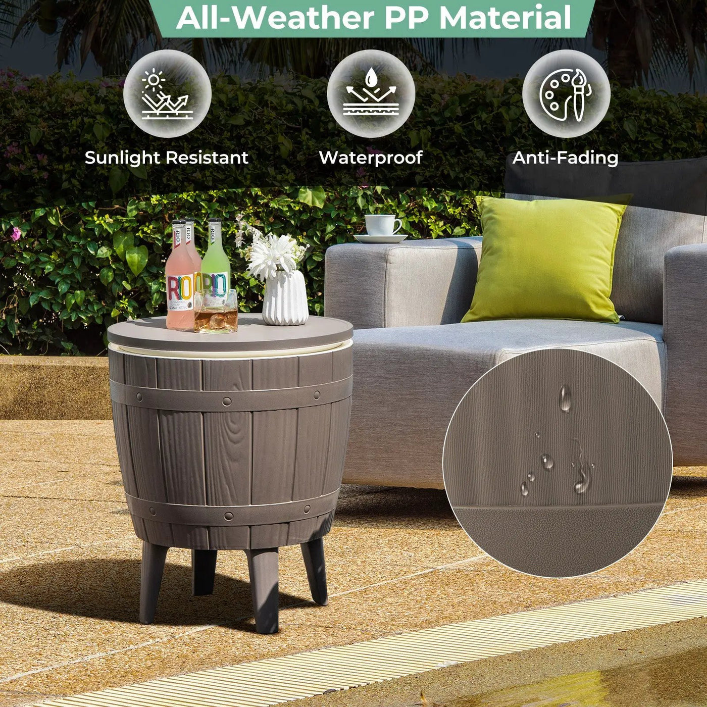 10 Gallon Cooler Bar Table Outdoor Coffee Table Ice Bucket with Telescopic Tabletop for Beer and Wine by DirectDeals