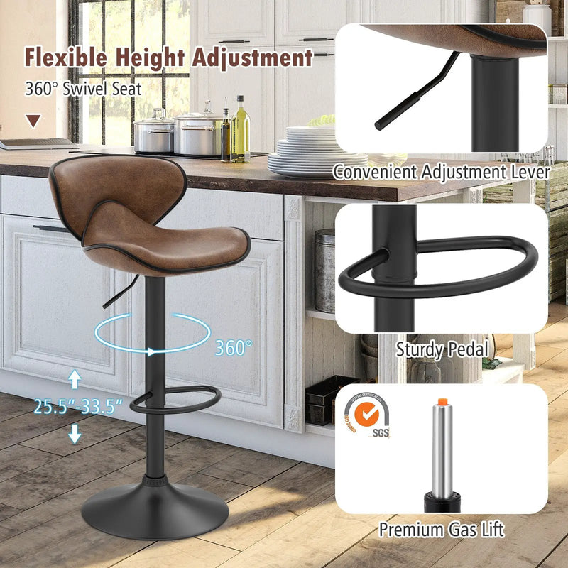 Set of 2 Adjustable Bar Stools Swivel Bar Chairs Pub Kitchen by DirectDeals