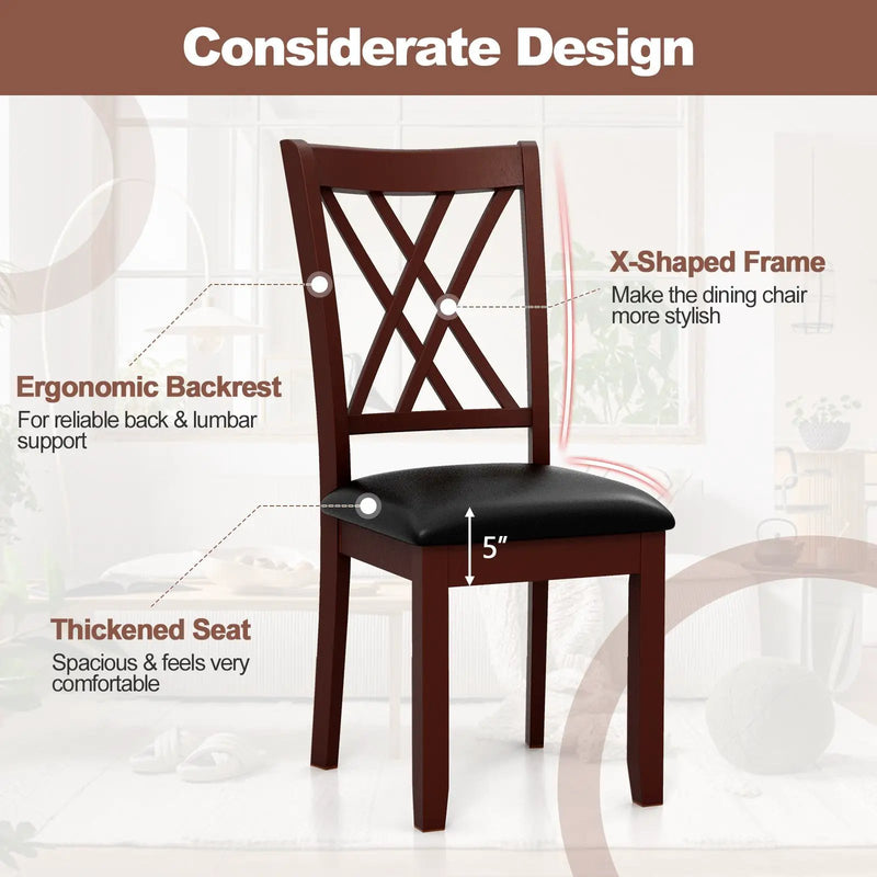Set of 2 Dining Chair with Backrest and Padded Seat-Brown by DirectDeals