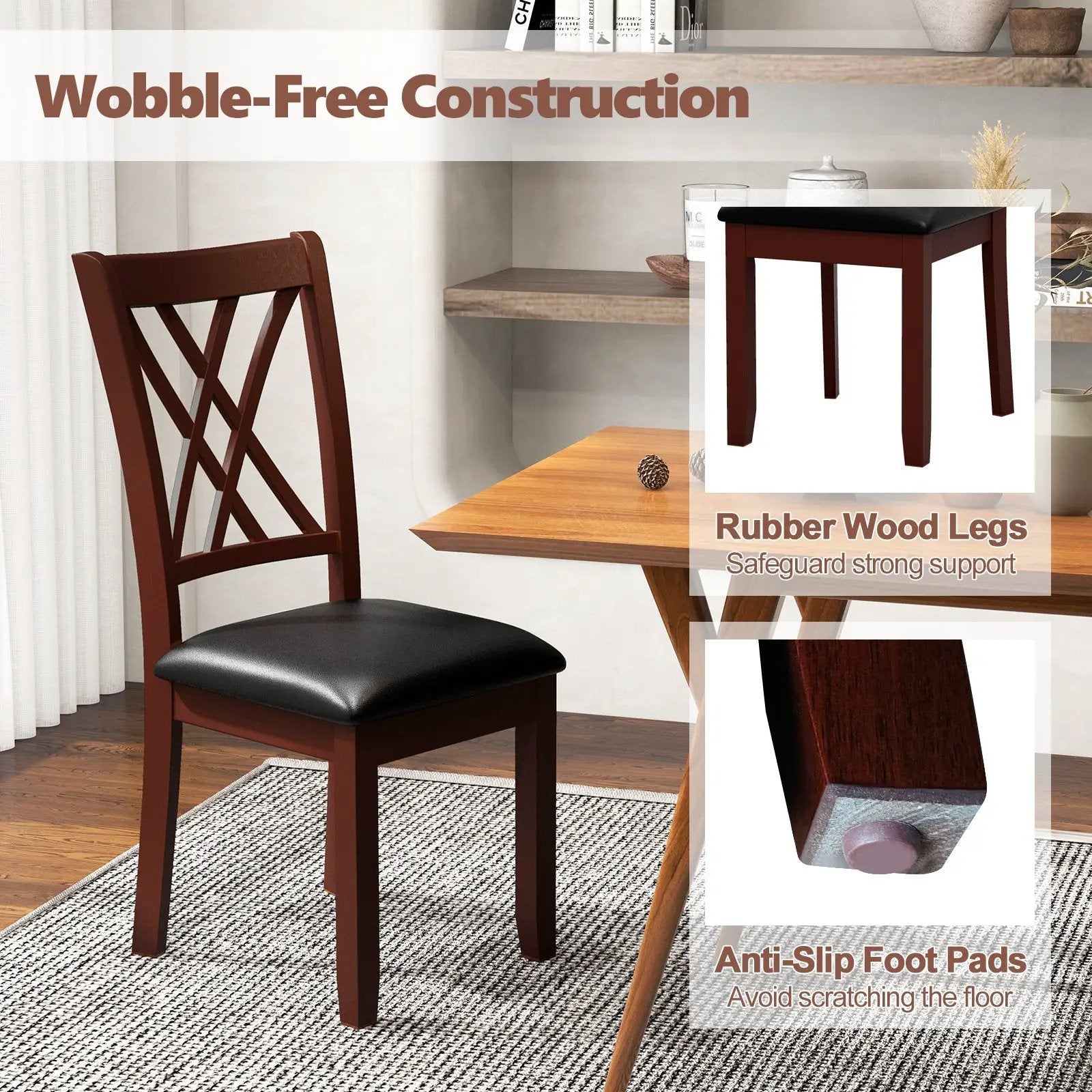 Set of 2 Dining Chair with Backrest and Padded Seat-Brown by DirectDeals