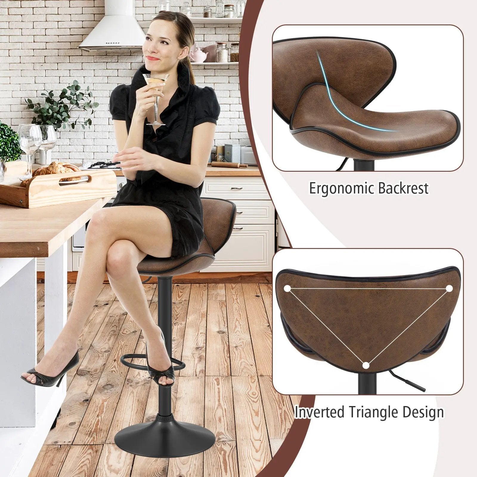 Set of 2 Adjustable Bar Stools Swivel Bar Chairs Pub Kitchen by DirectDeals