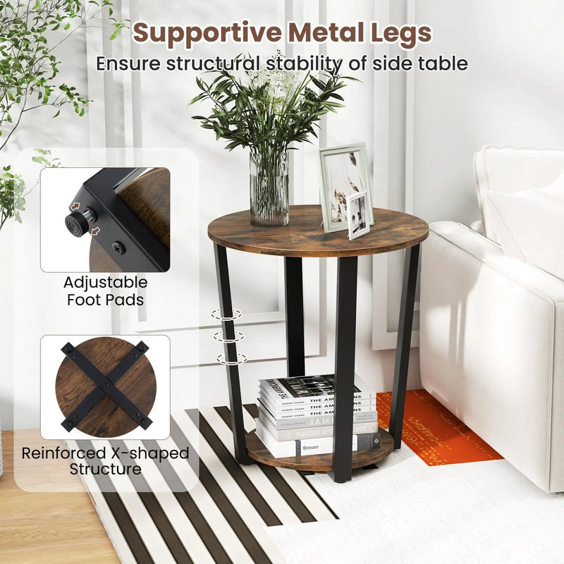 2-tier Round End Table with Storage Shelf & Metal Frame by DirectDeals