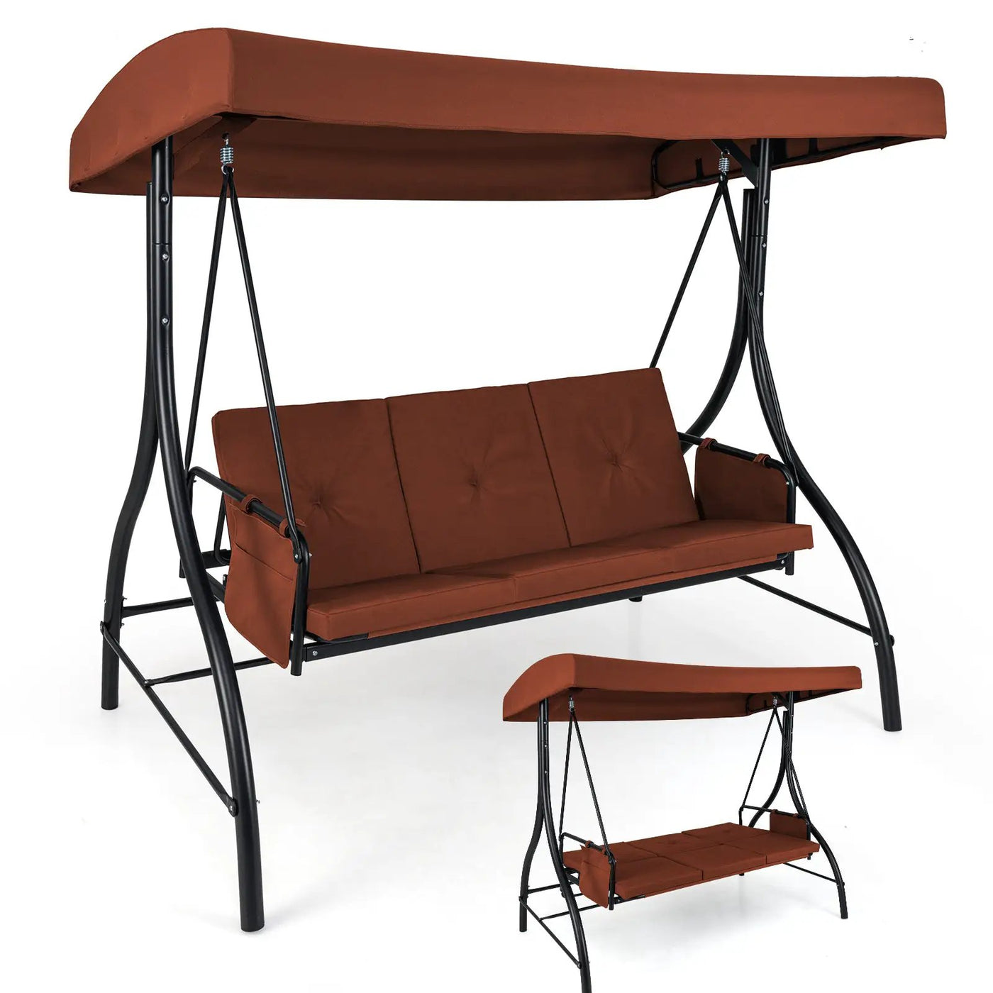 3-Piece Patio Swing with Canopy Removable Cushions and Side Pockets by DirectDeals