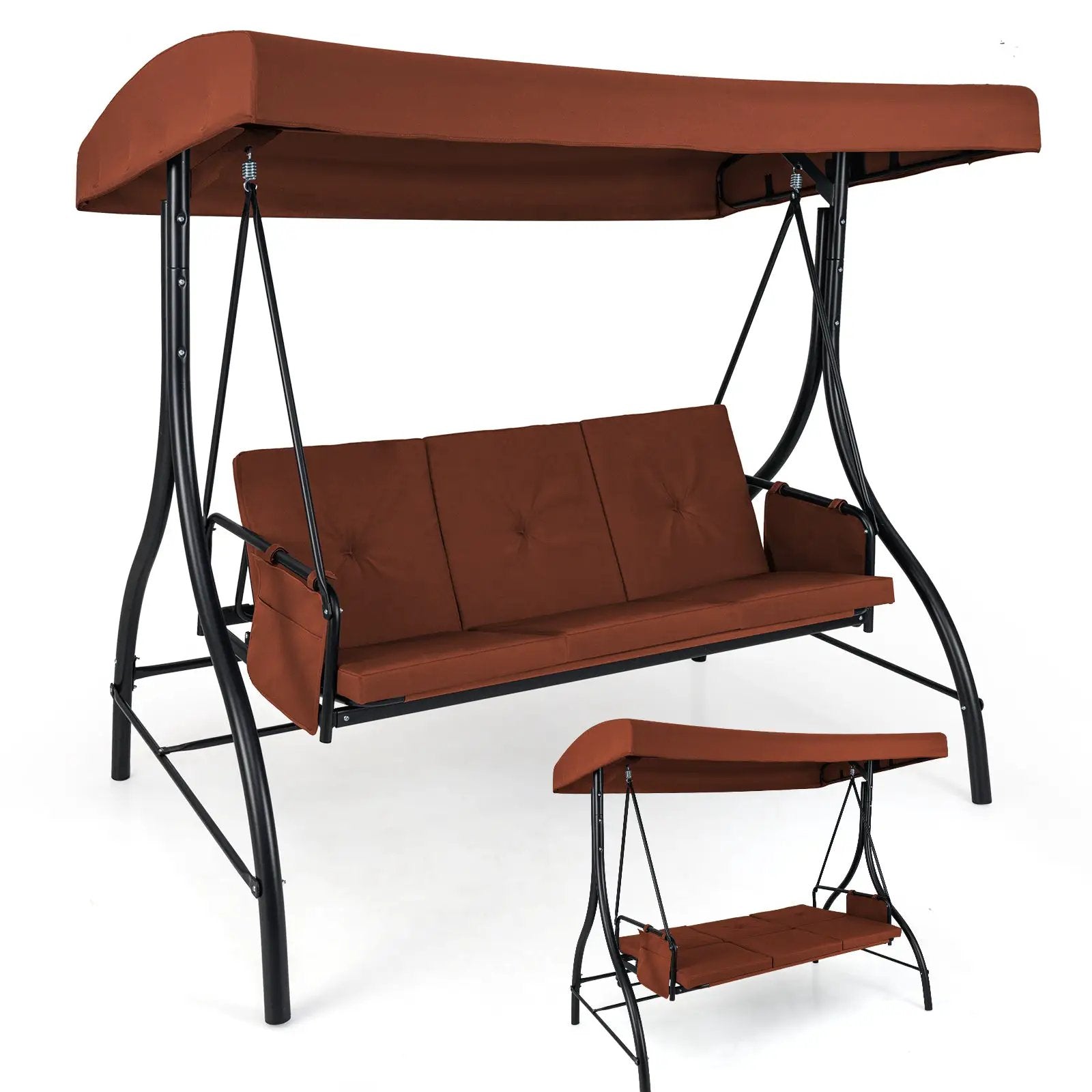 3-Piece Patio Swing with Canopy Removable Cushions and Side Pockets by DirectDeals