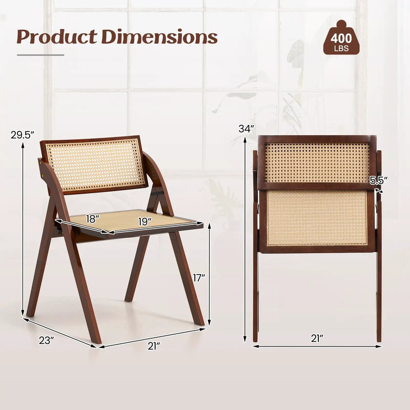 Foldable Dining Chairs Set of 2 with Woven Rattan Backrest by DirectDeals