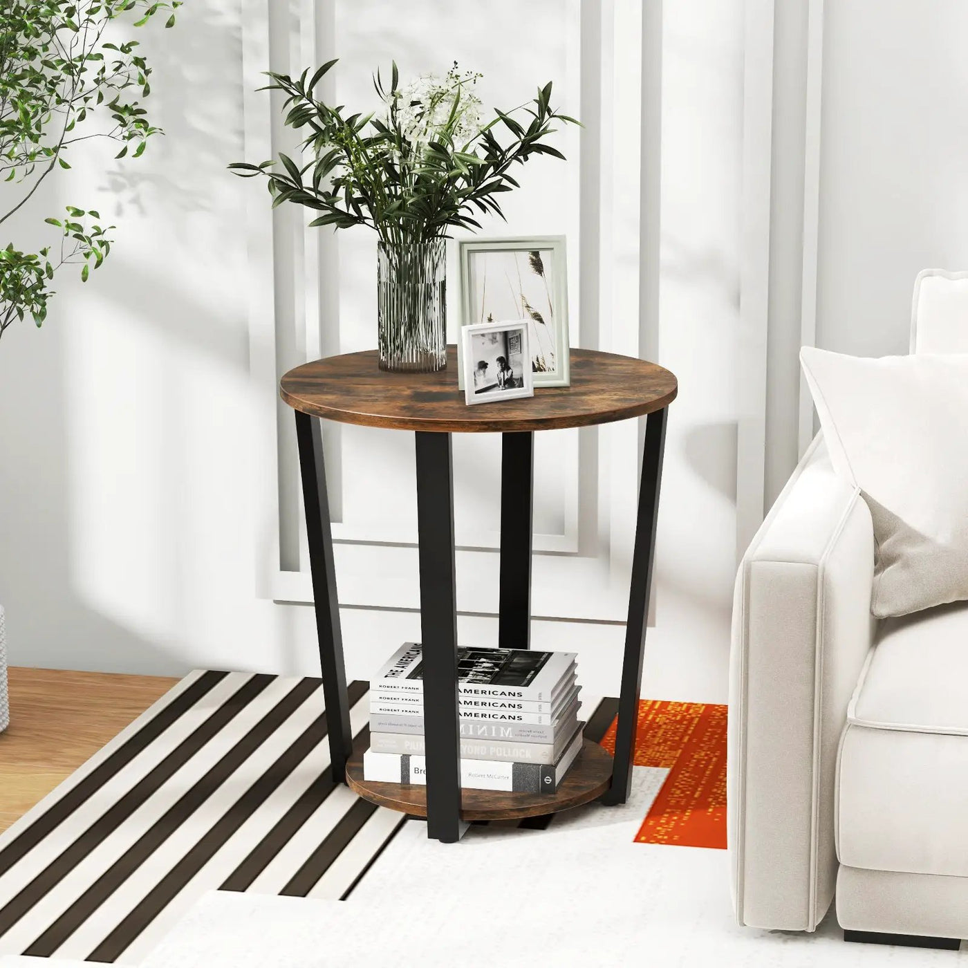 2-tier Round End Table with Storage Shelf & Metal Frame by DirectDeals