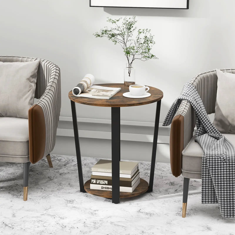 2-tier Round End Table with Storage Shelf & Metal Frame by DirectDeals