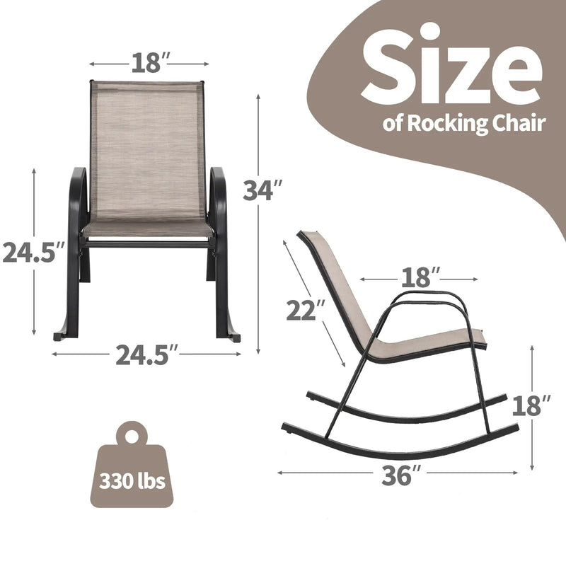 Set of 2 Metal Patio Rocking Chair with Breathable Seat Fabric by DirectDeals