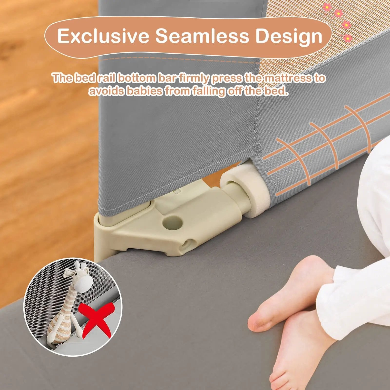 76.8 Inch Baby Bed Rail with Double Safety Child Lock by DirectDeals