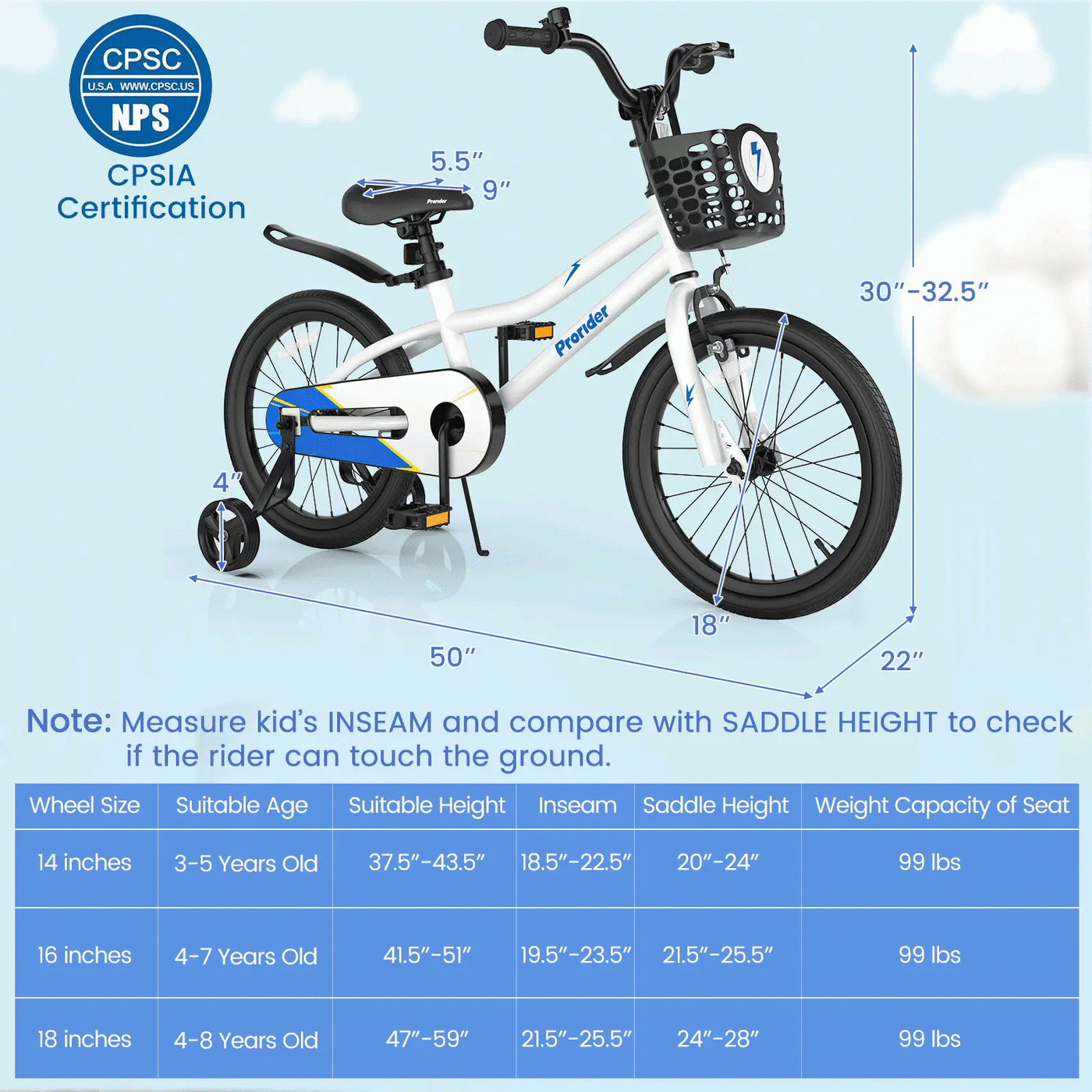 18 Feet Kids Bike with Removable Training Wheels by DirectDeals