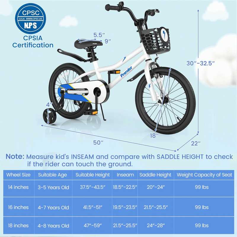 18 Feet Kids Bike with Removable Training Wheels by DirectDeals