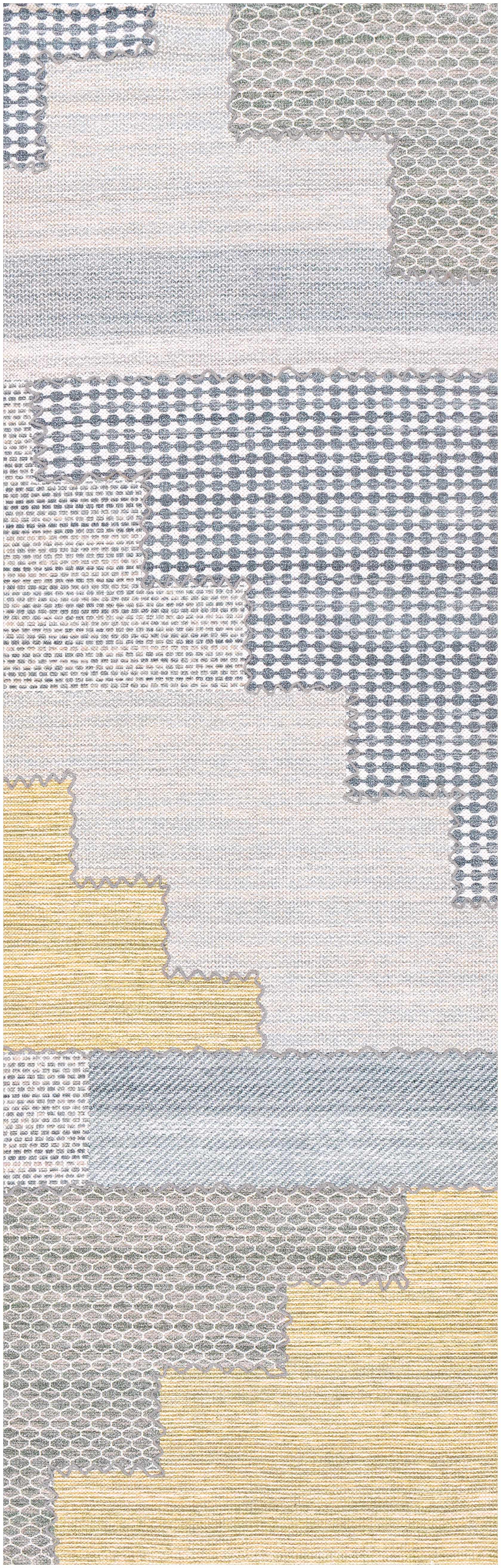 Bishopton Blue/Yellow Patchwork Viscose Rug - Clearance by Boutique Rugs