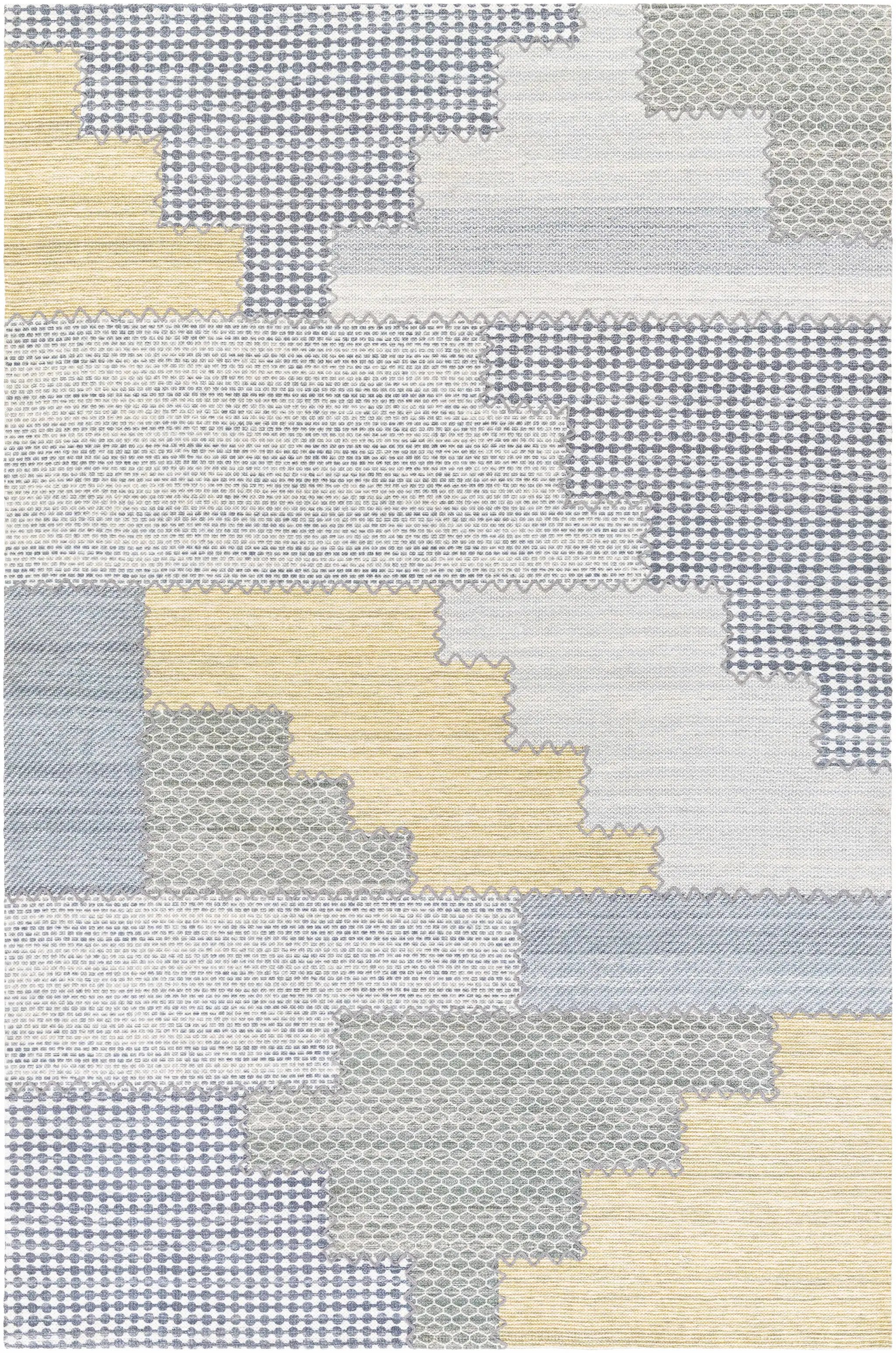 Bishopton Blue/Yellow Patchwork Viscose Rug - Clearance by Boutique Rugs