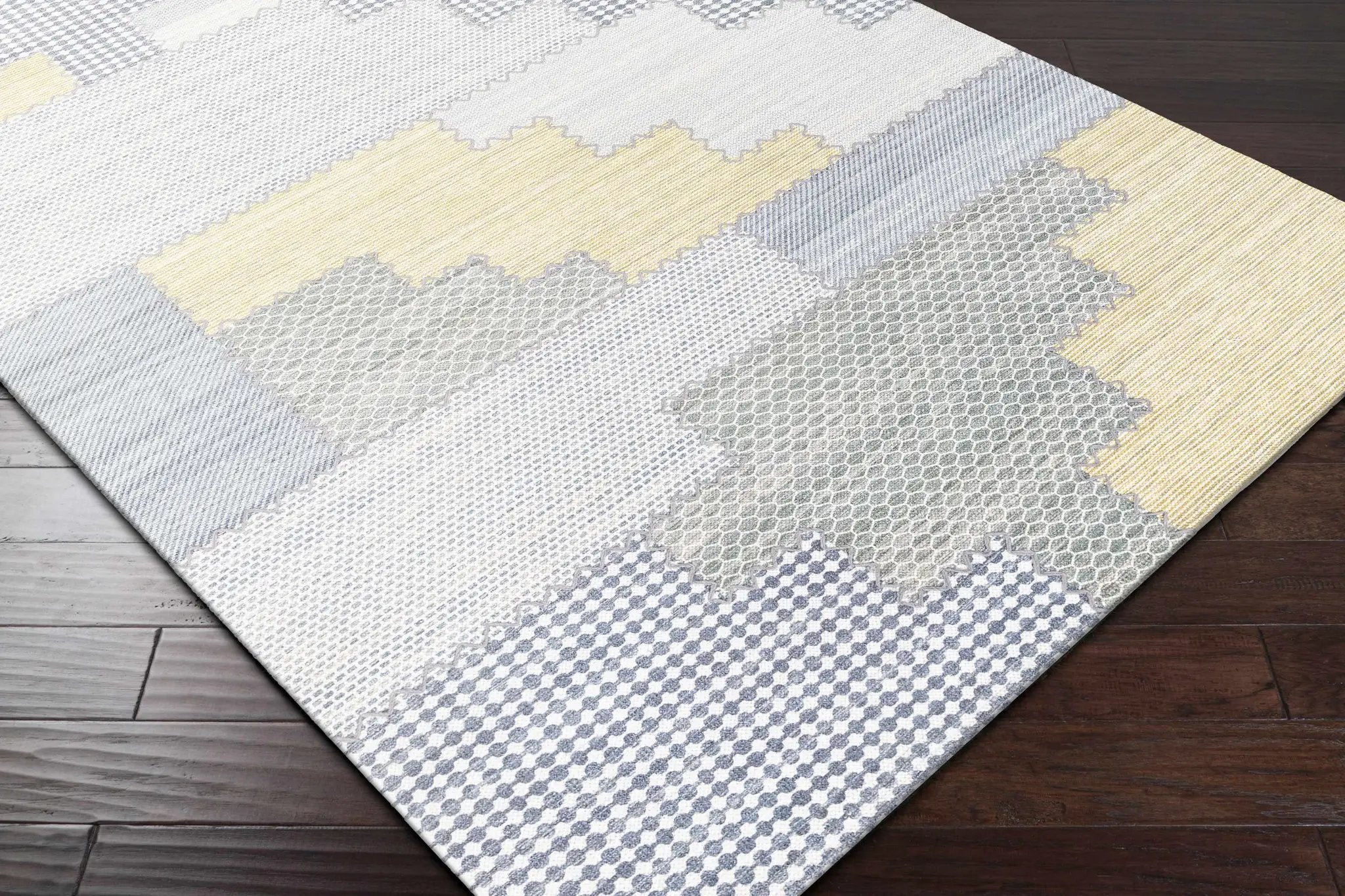 Bishopton Blue/Yellow Patchwork Viscose Rug - Clearance by Boutique Rugs