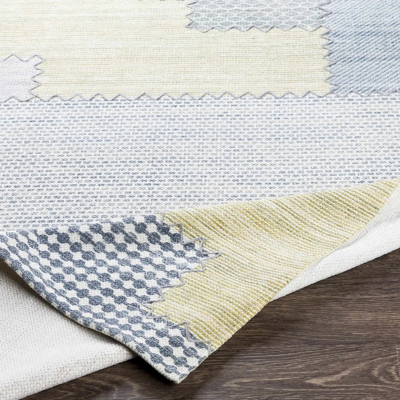 Bishopton Blue/Yellow Patchwork Viscose Rug - Clearance by Boutique Rugs