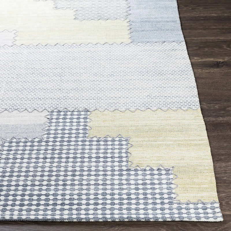 Bishopton Blue/Yellow Patchwork Viscose Rug - Clearance by Boutique Rugs