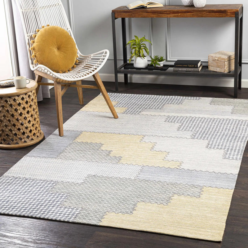 Bishopton Blue/Yellow Patchwork Viscose Rug - Clearance by Boutique Rugs