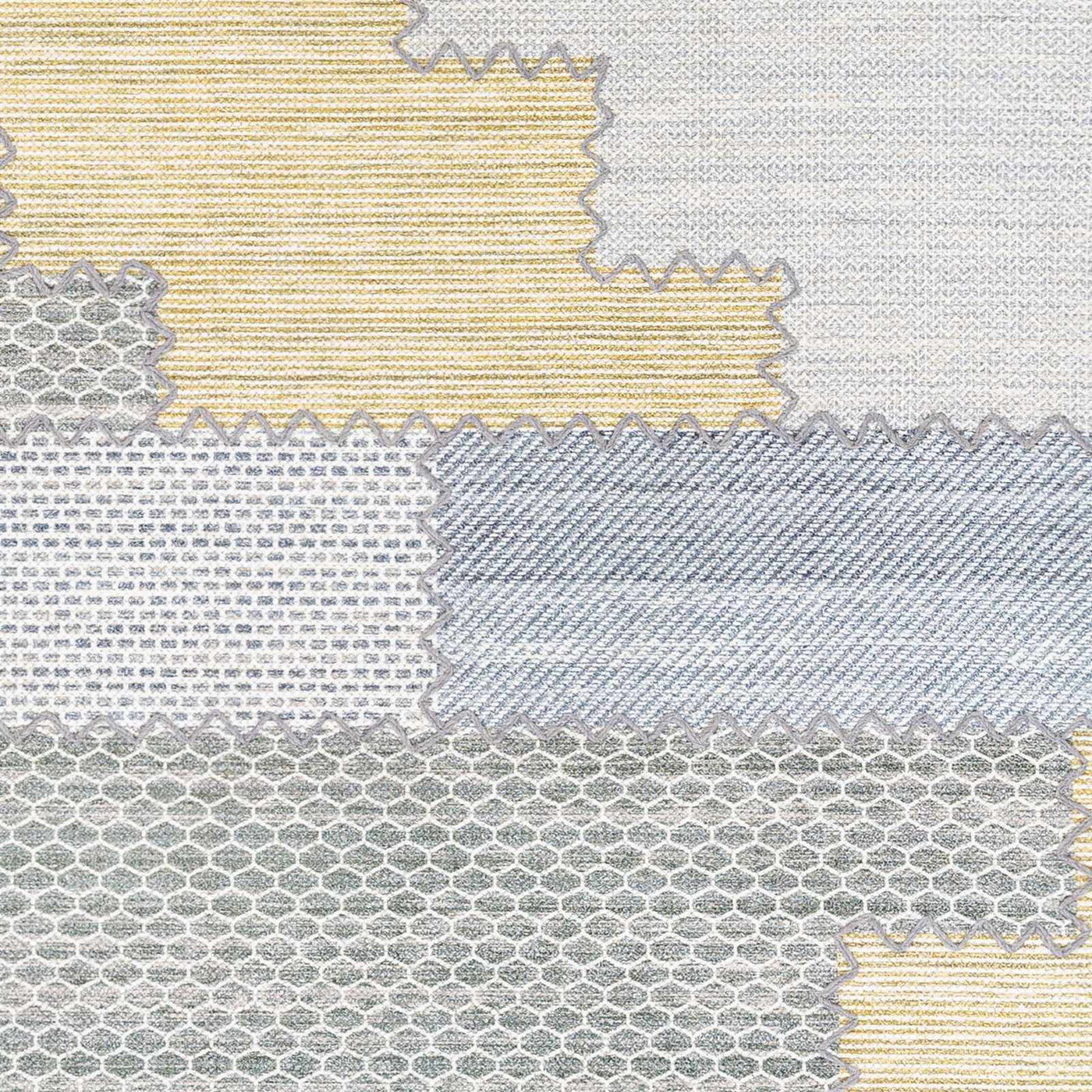 Bishopton Blue/Yellow Patchwork Viscose Rug - Clearance by Boutique Rugs
