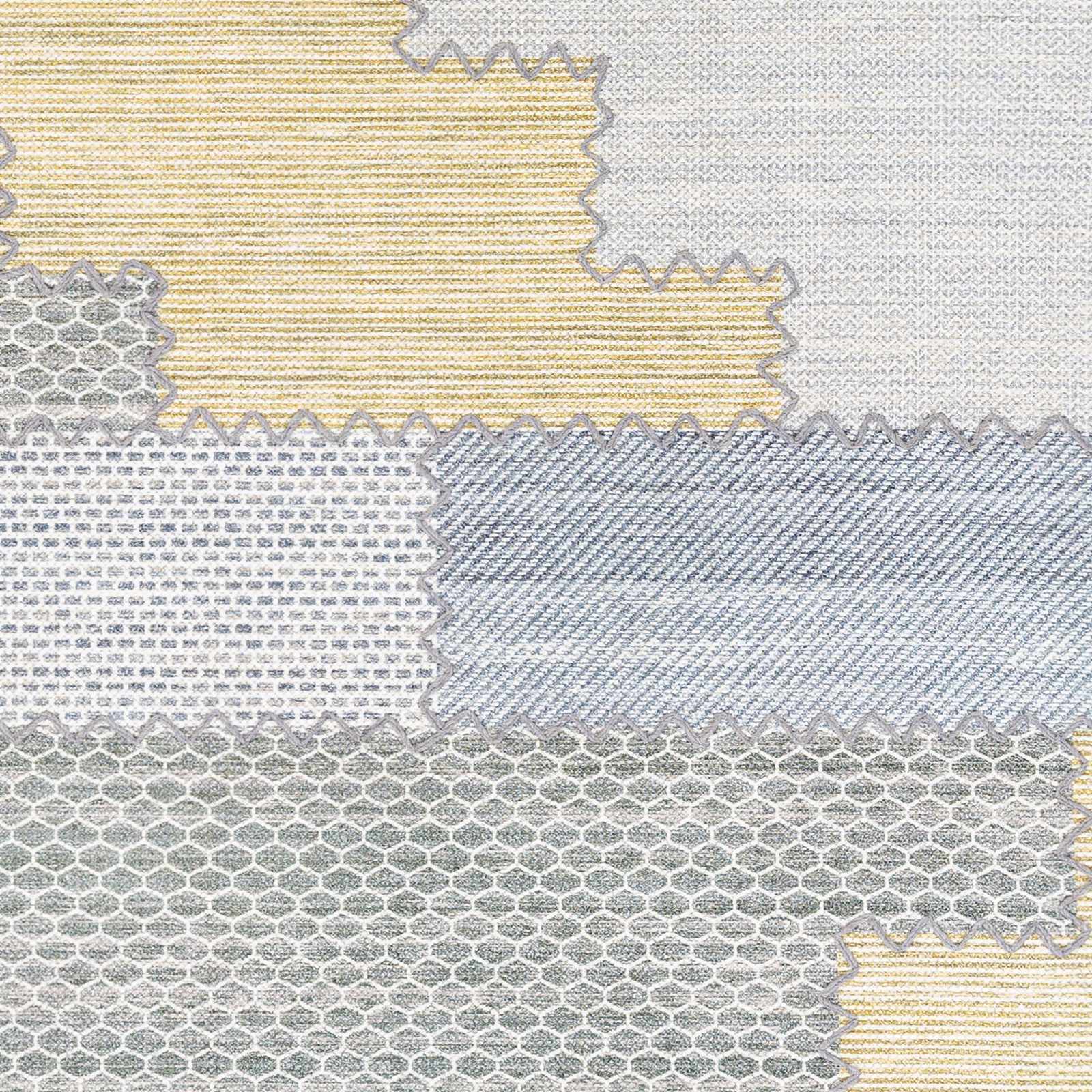 Bishopton Blue/Yellow Patchwork Viscose Rug - Clearance by Boutique Rugs