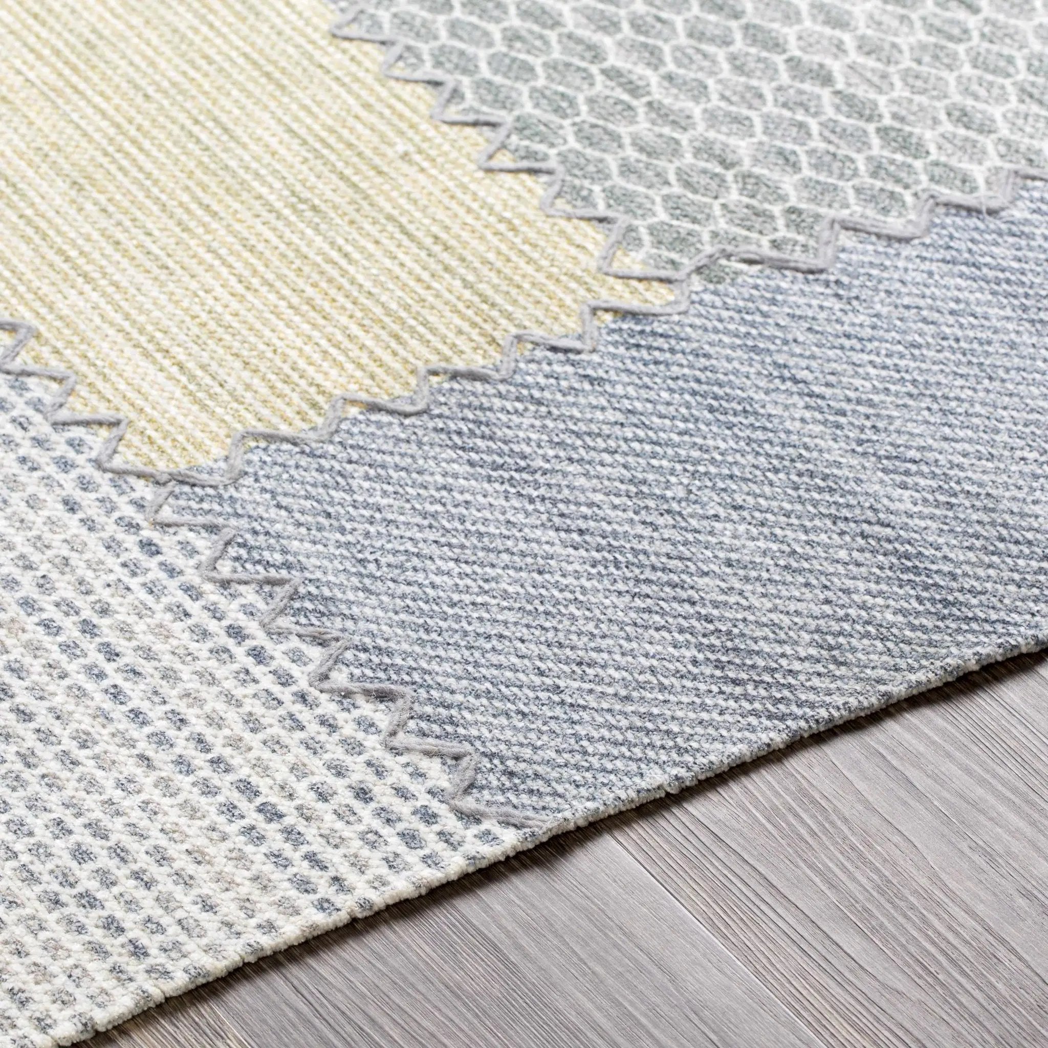 Bishopton Blue/Yellow Patchwork Viscose Rug - Clearance by Boutique Rugs