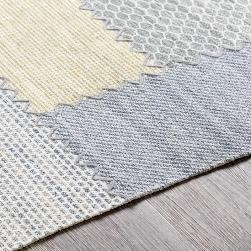 Bishopton Blue/Yellow Patchwork Viscose Rug - Clearance by Boutique Rugs
