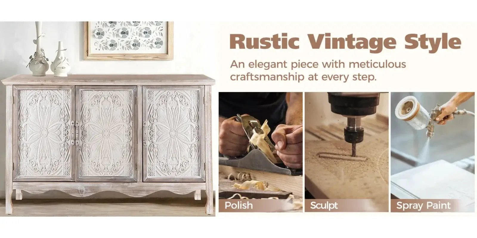 Buffet Cabinet - Vintage Wood Two-Door by House Of Avana