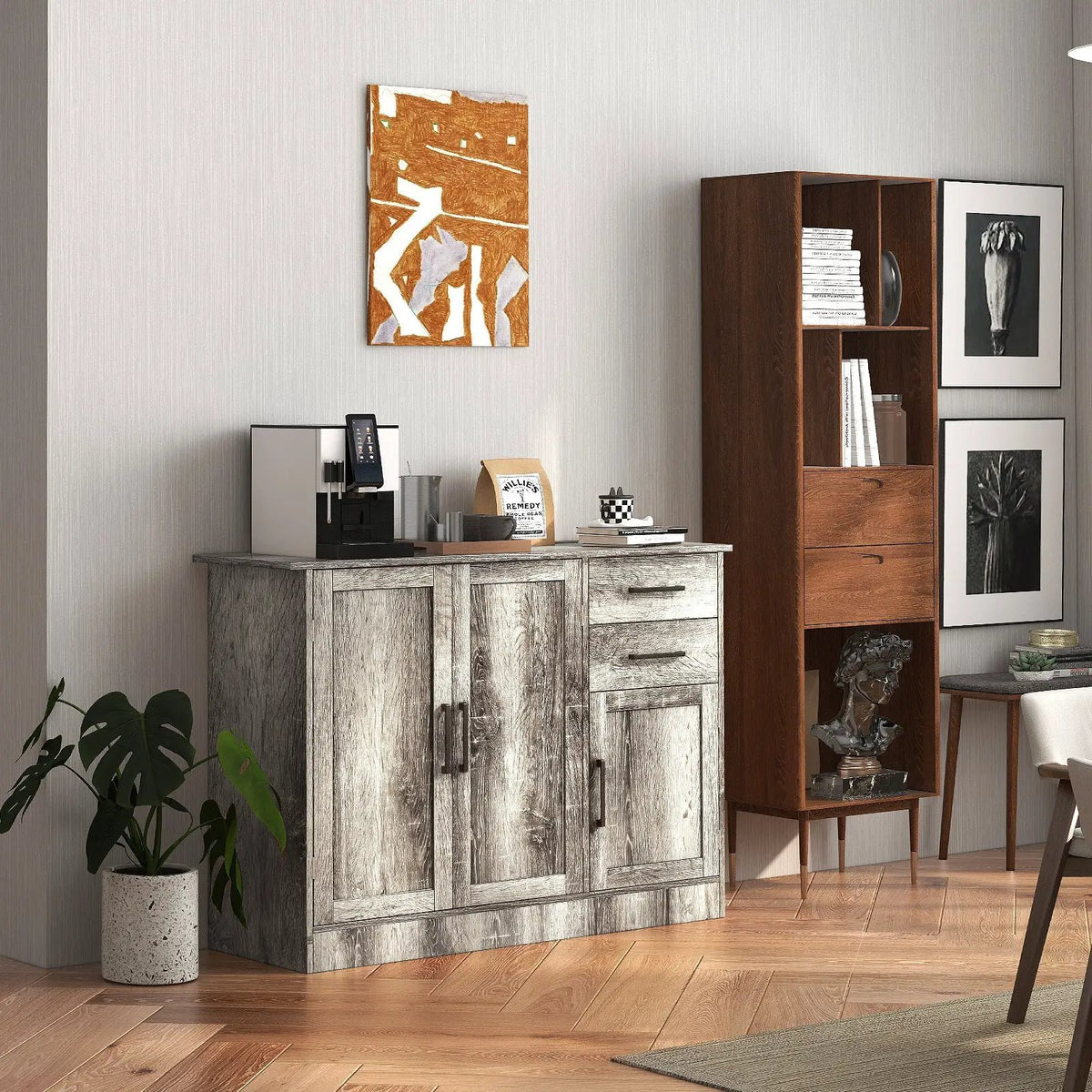 Buffet Storage Cabinet Kitchen Sideboard with 2 Drawers-Gray by DirectDeals