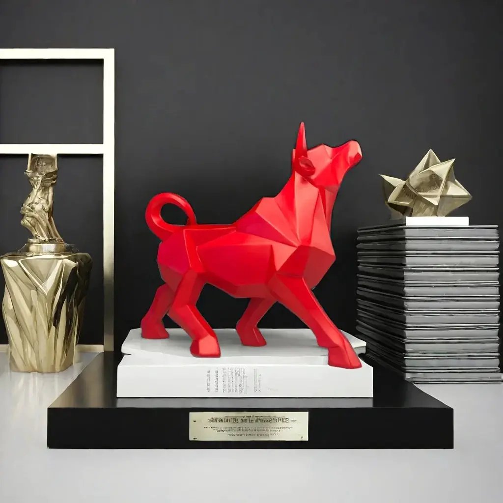 Bull Figurine - Golden Abstract Sculpture by House Of Avana