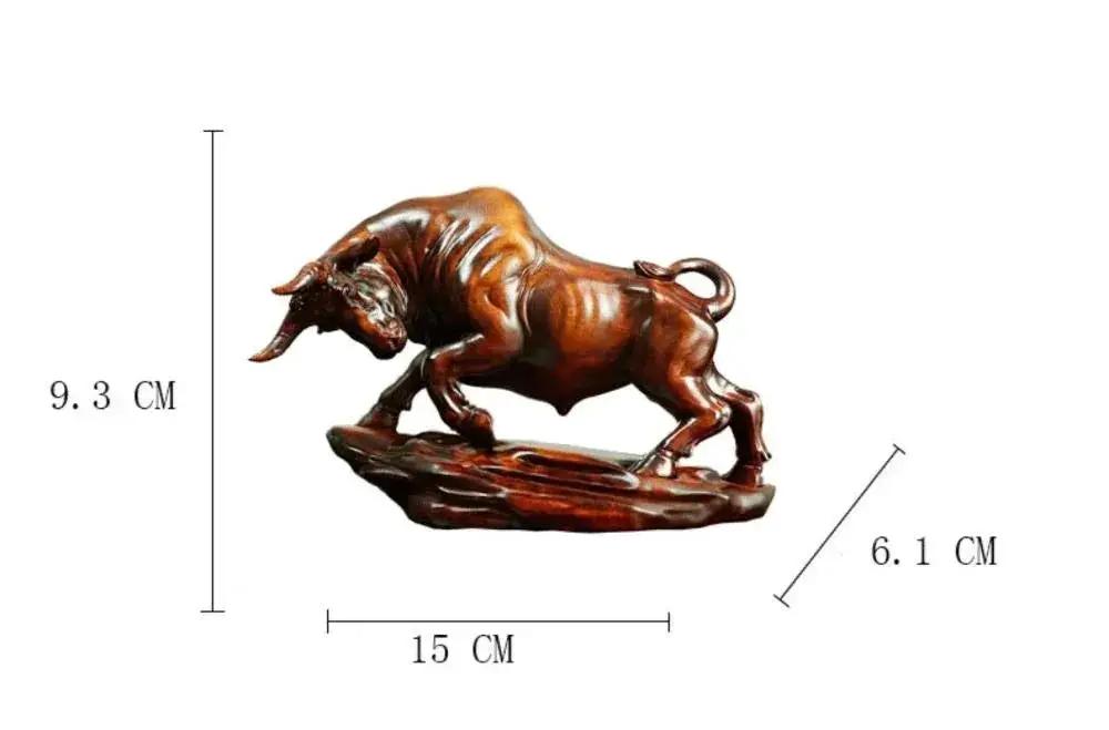 Bull Figurine Hand Carved Boxwood Charging Sculpture for Your Desk by House Of Avana