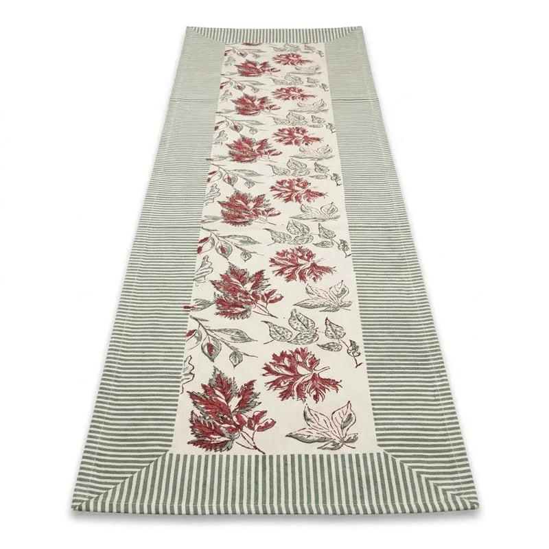 Burgundy & Slate Blue Autumn Leaf Table Linen Set – 13 Piece | Hand Block Printed Cotton | Runner, Placemats & Napkins by House Of Avana