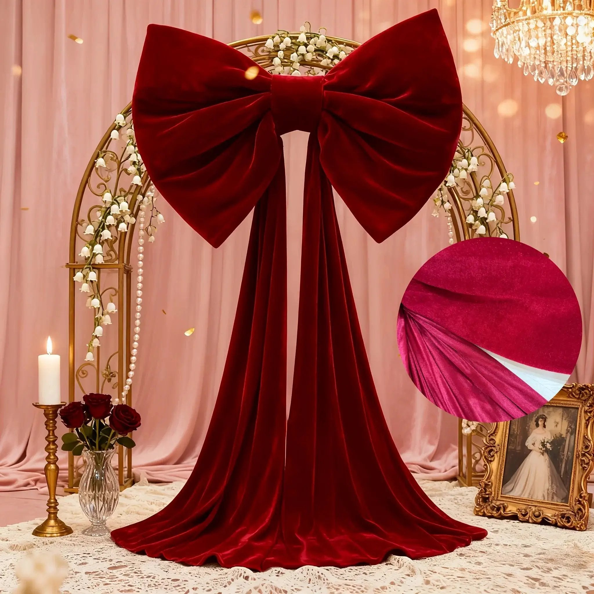 Burgundy Satin Large Bow Ribbon Durable for Decorations by House Of Avana