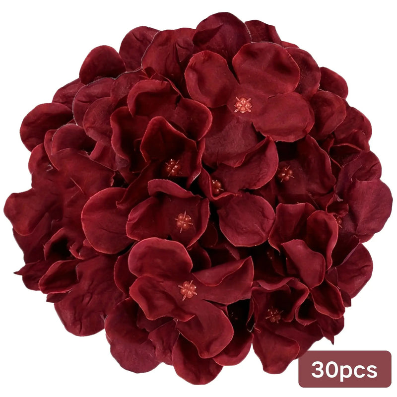 Burgundy Silk Hydrangea Heads with Wire Stems, 30 Pieces by House Of Avana