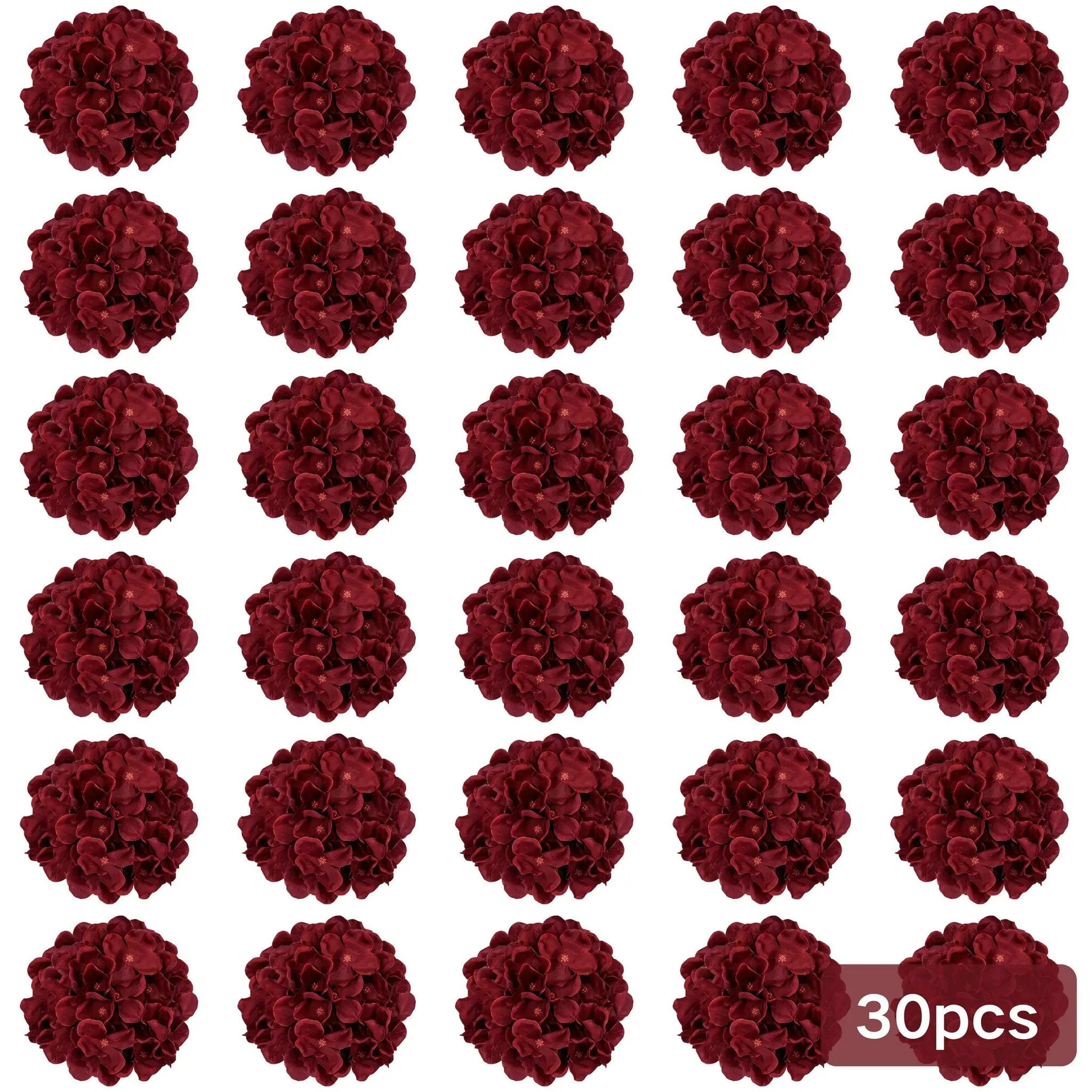 Burgundy Silk Hydrangea Heads with Wire Stems, 30 Pieces by House Of Avana