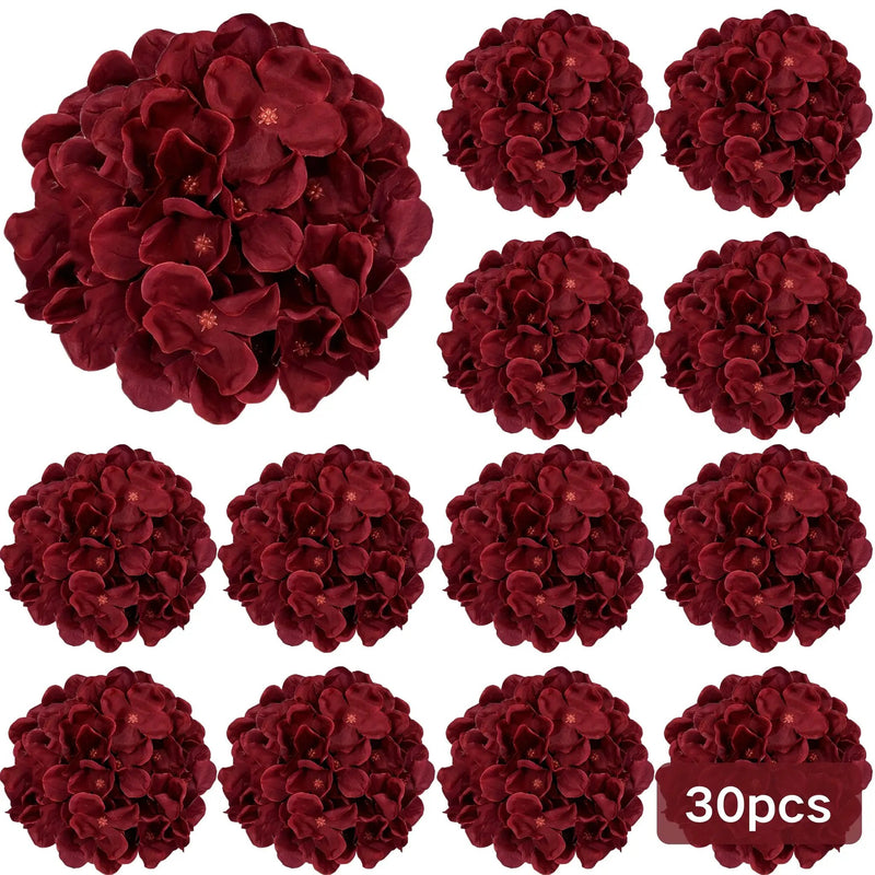 Burgundy Silk Hydrangea Heads with Wire Stems, 30 Pieces by House Of Avana