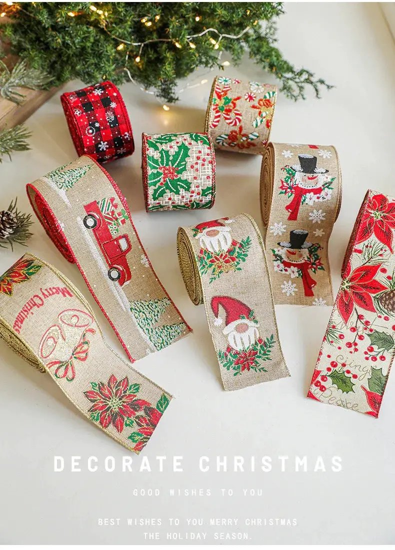 Burlap Christmas Ribbons with Wired Edge for Crafts by House Of Avana