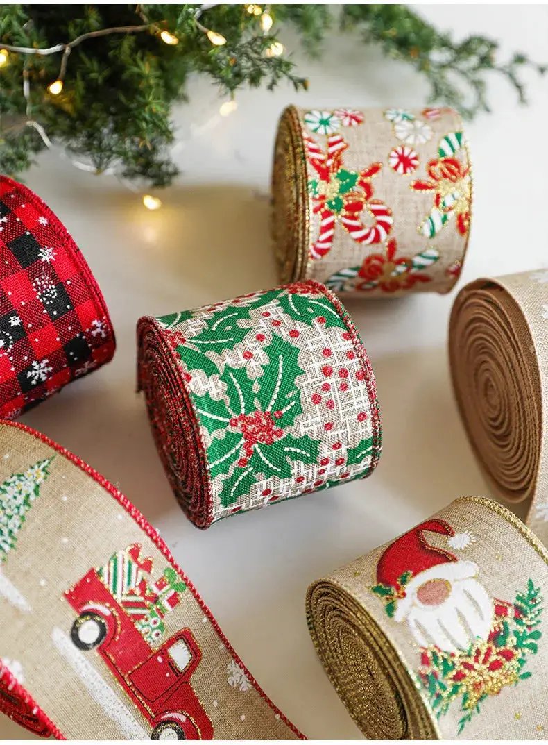 Burlap Christmas Ribbons with Wired Edge for Crafts by House Of Avana