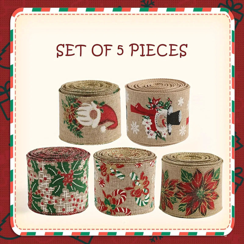Burlap Christmas Ribbons with Wired Edge for Crafts by House Of Avana
