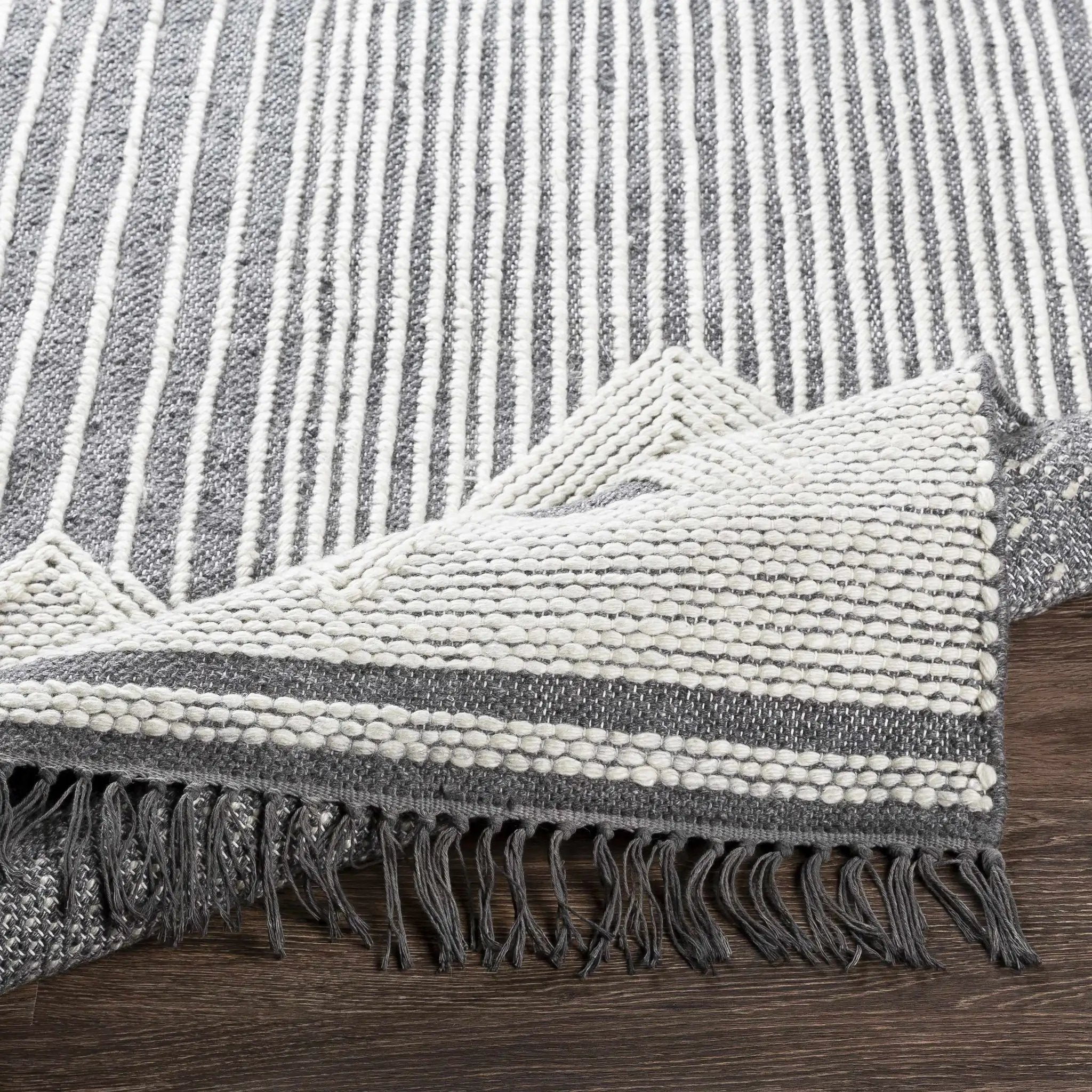 Aldbourne Gray Tassel Flatweave Wool Rug - Clearance by Boutique Rugs