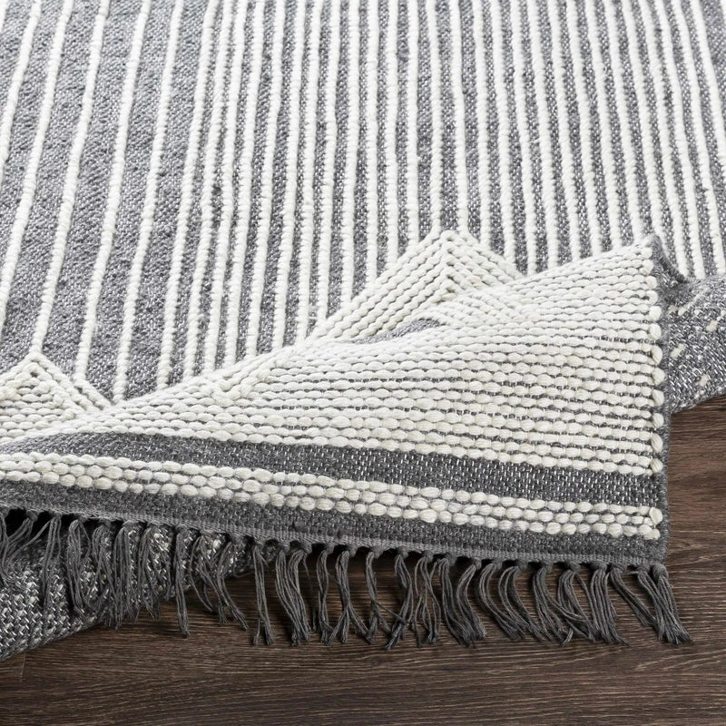 Aldbourne Gray Tassel Flatweave Wool Rug - Clearance by Boutique Rugs