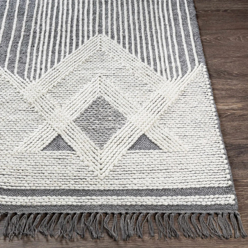 Aldbourne Gray Tassel Flatweave Wool Rug - Clearance by Boutique Rugs