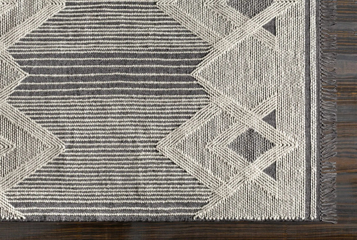 Aldbourne Gray Tassel Flatweave Wool Rug - Clearance by Boutique Rugs