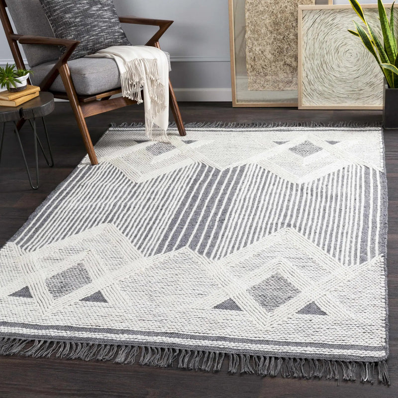 Aldbourne Gray Tassel Flatweave Wool Rug - Clearance by Boutique Rugs
