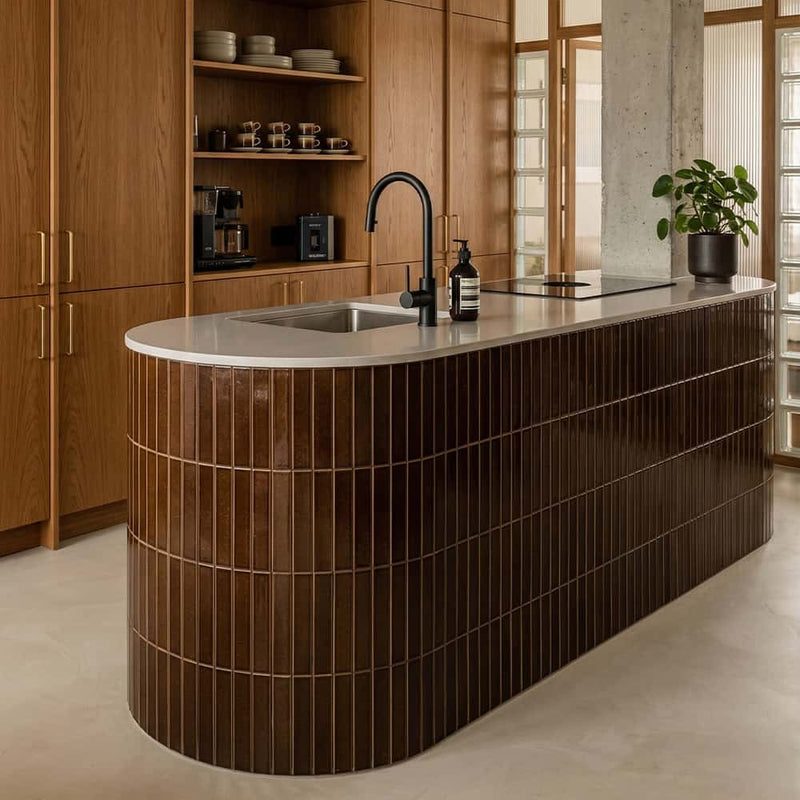 Burnt Caramel Glossy Ceramic Tiles 1 1/2x11 3/8 Ceramic Glossy 2x12 Tiles — 2
