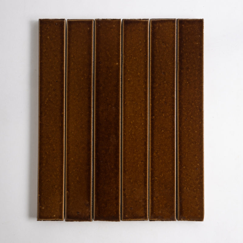Burnt Caramel Glossy Ceramic Tiles 1 1/2x11 3/8 Ceramic Glossy 2x12 Tiles — 4