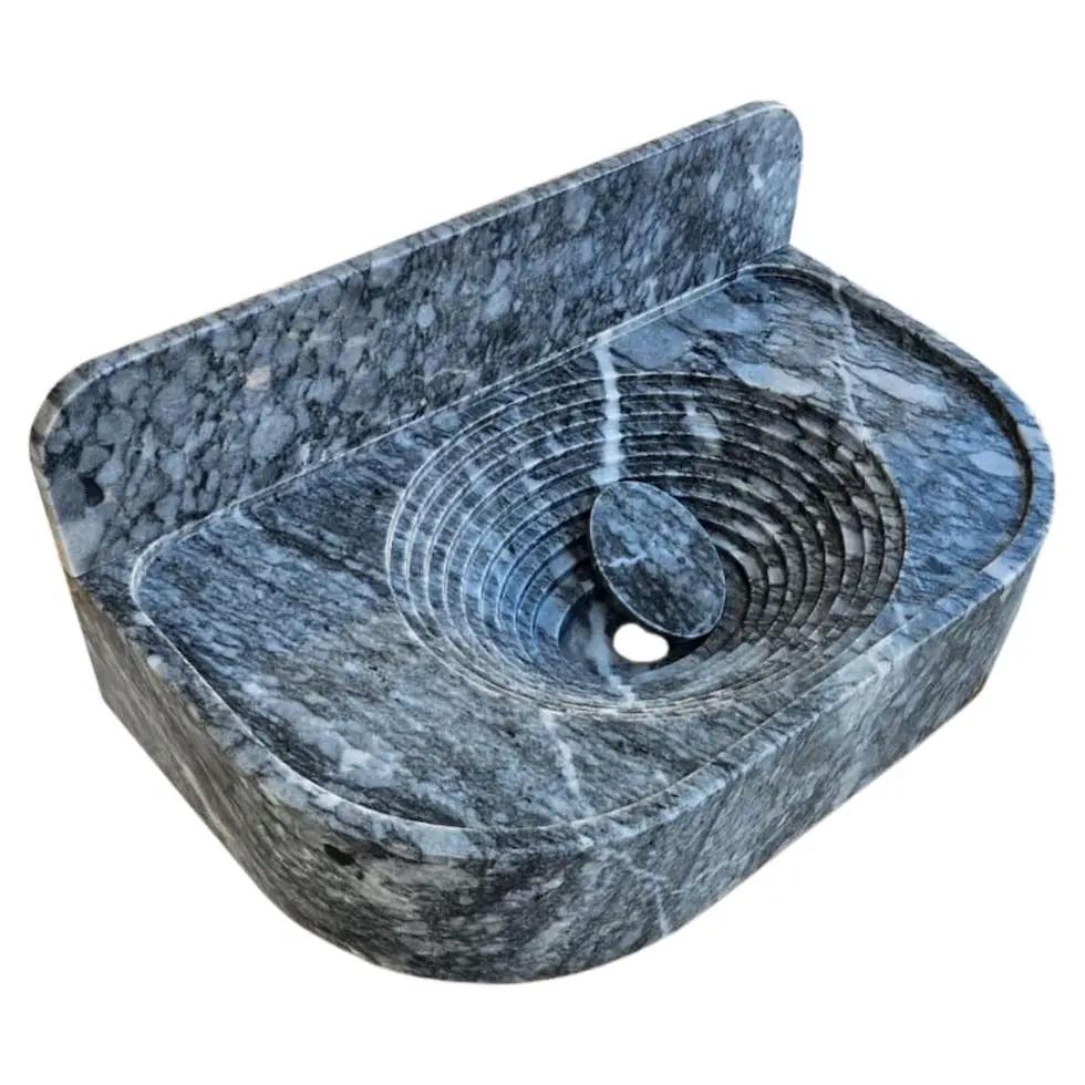Bursa Gray Marble Wall Mount Bathroom Sink With Backsplash 27x16 by GobekDesign