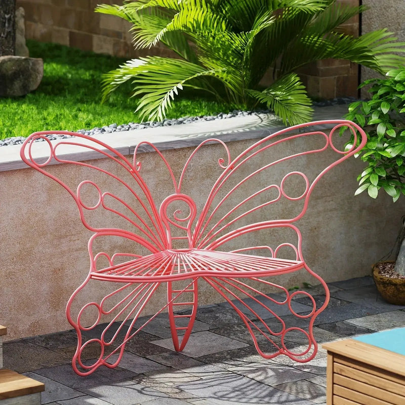 Butterfly Metal Garden Bench with Handcrafted Back Support by House Of Avana