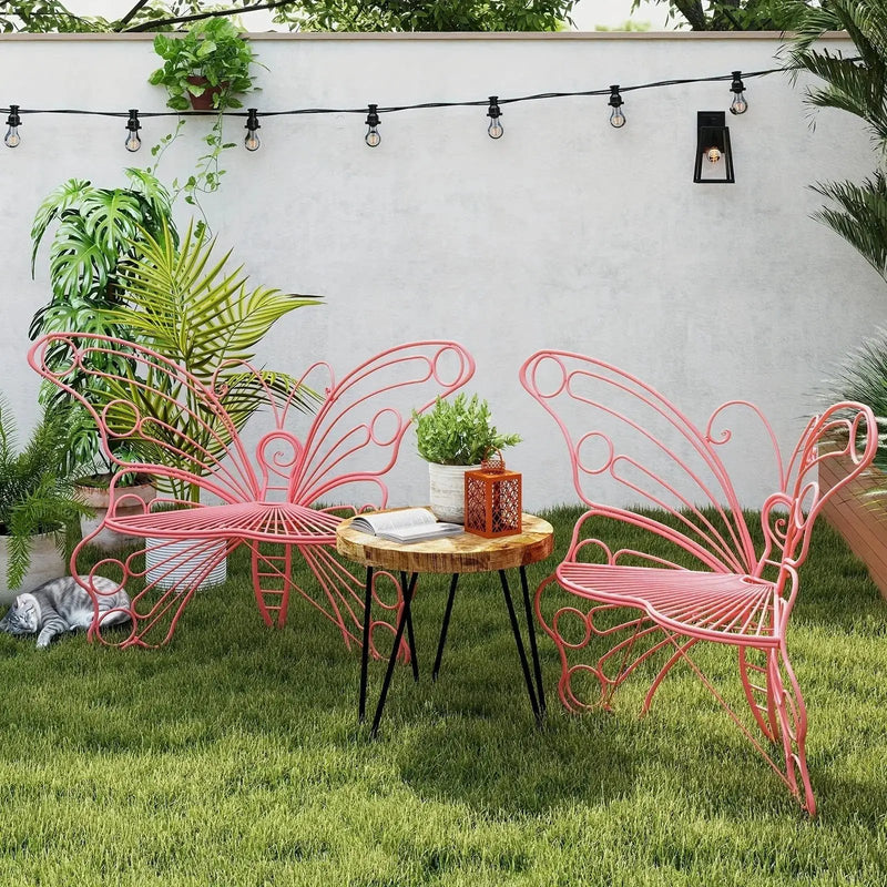 Butterfly Metal Garden Bench with Handcrafted Back Support by House Of Avana
